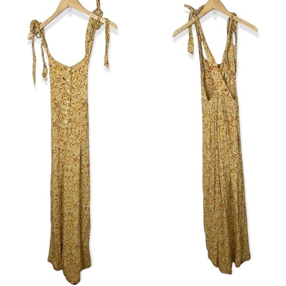 Free People Yellow Sugar Sands Jumpsuit Wide Leg Floral Print Smocked Size XS‎ - Picture 4 of 16